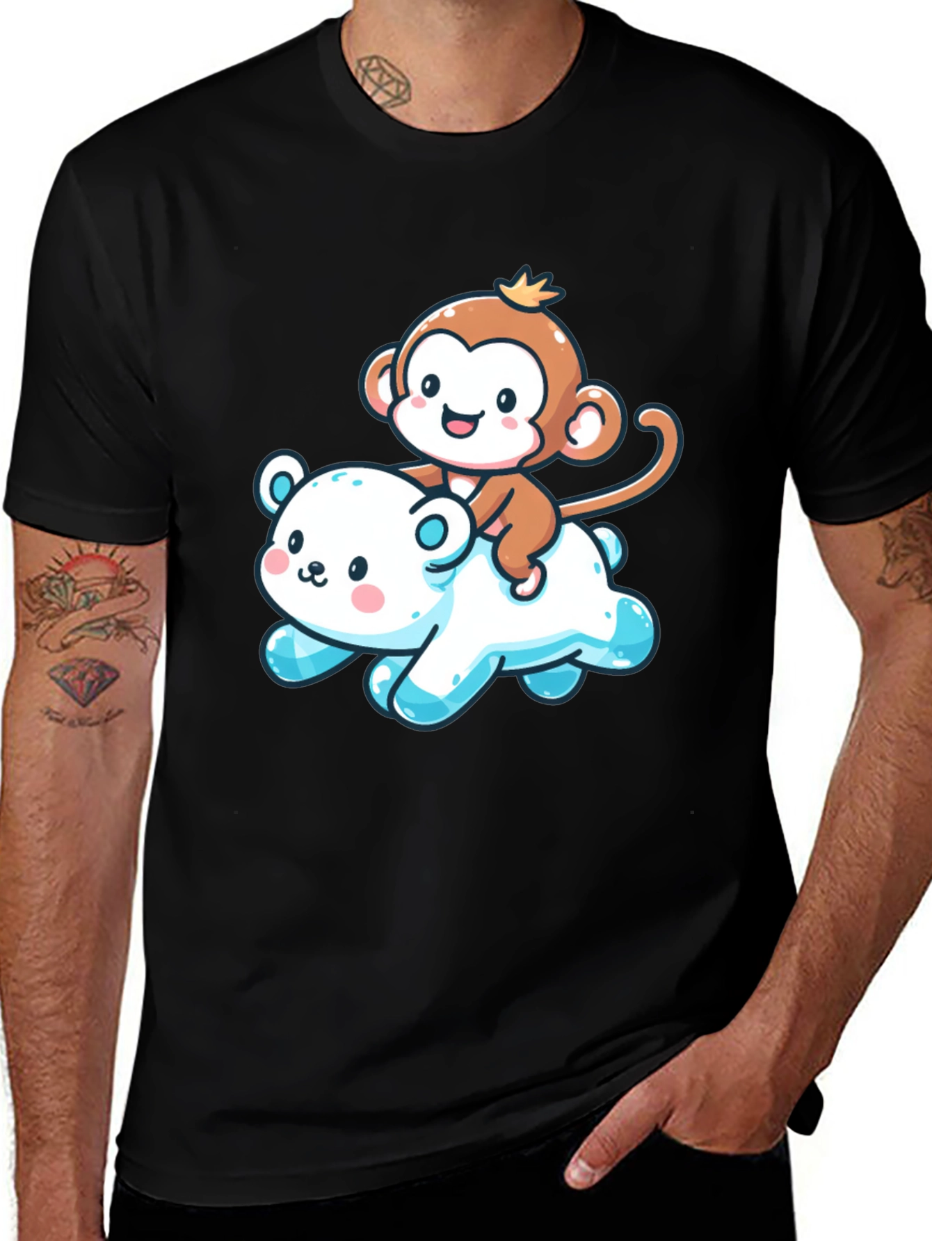 Cute Monkey & Bear Graphic Tee