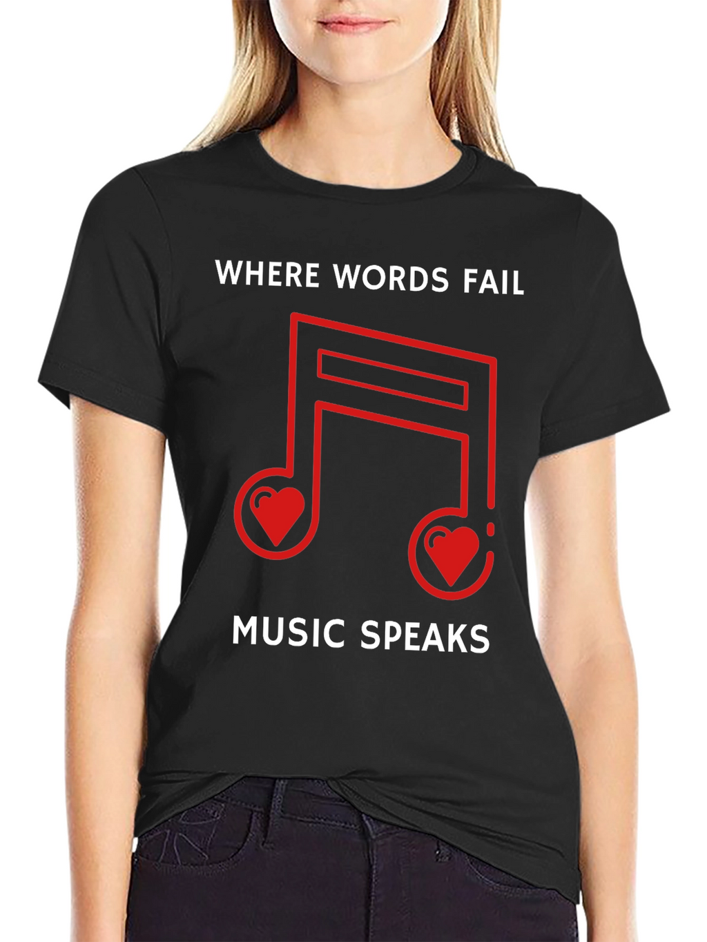 Where Words Fail Music Speaks Black Graphic Tee