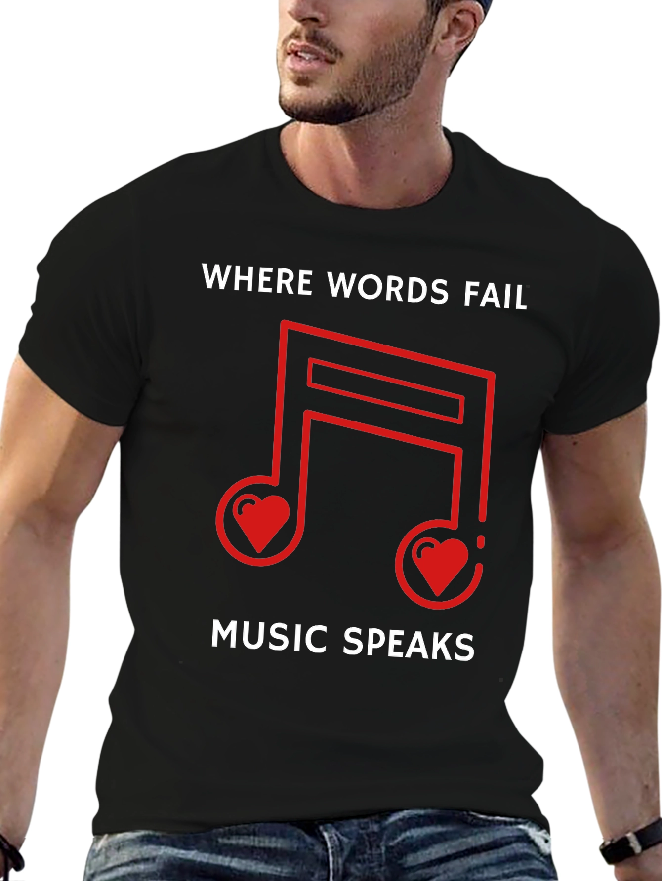 Where Words Fail Music Speaks Black Graphic Tee