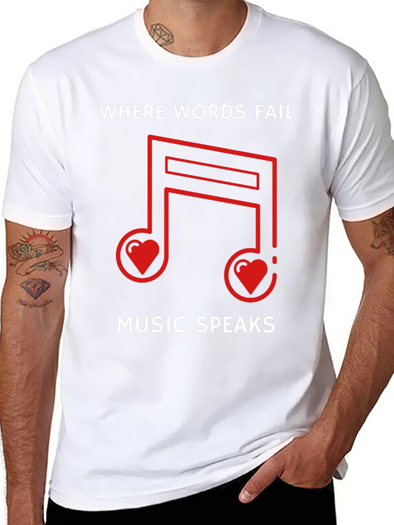 Where Words Fail Music Speaks Black Graphic Tee