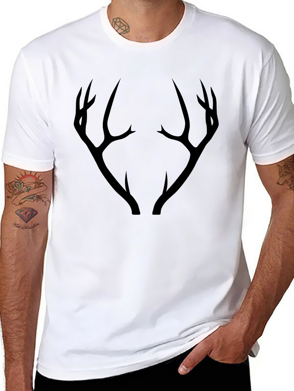 Mens Black T-Shirt with Antler Graphic