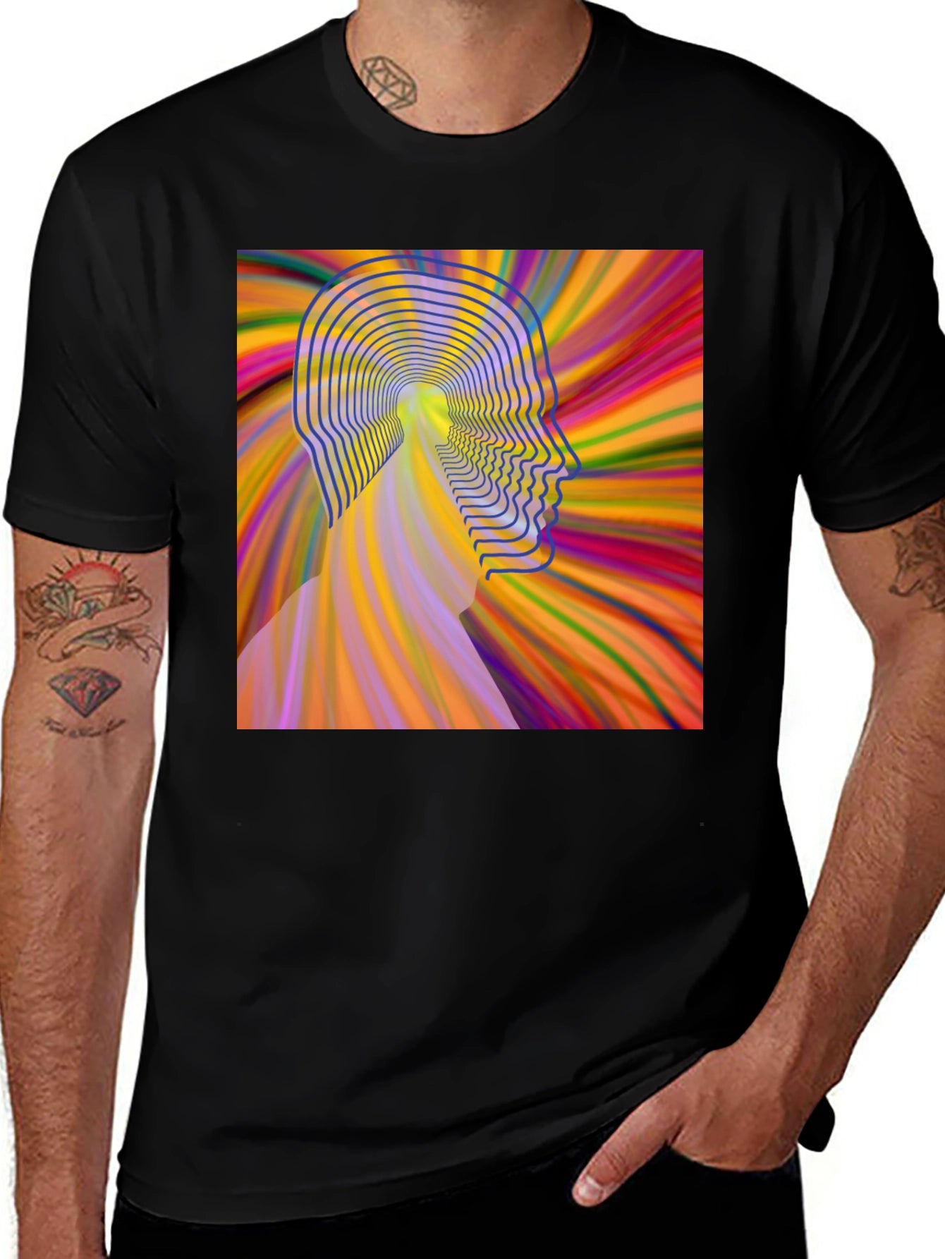 Psychedelic Head T-Shirt - Mens Black Graphic Tee
