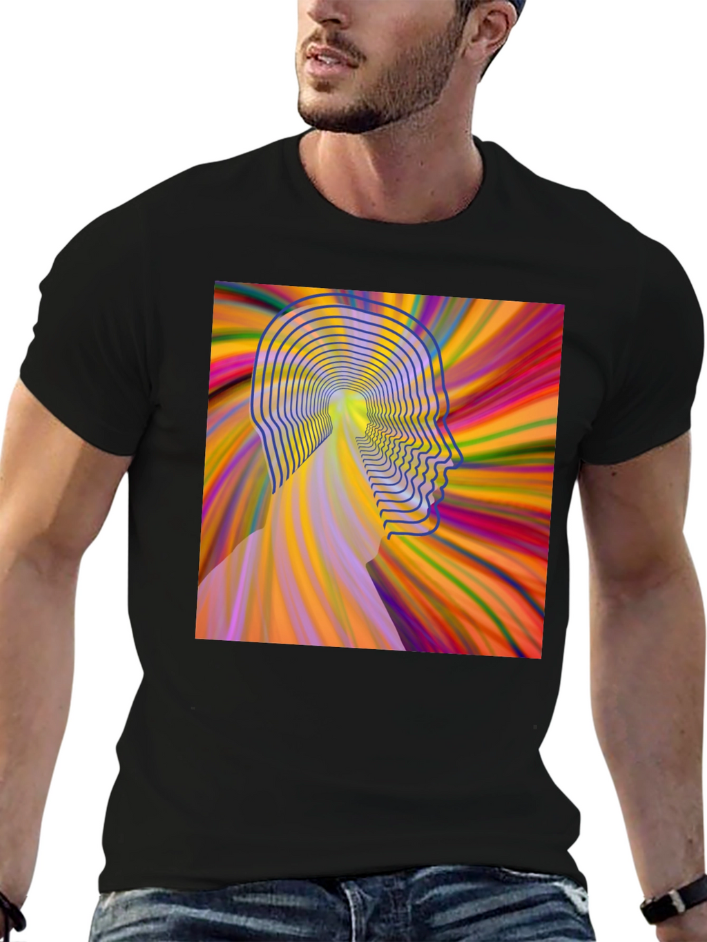 Psychedelic Head T-Shirt - Mens Black Graphic Tee