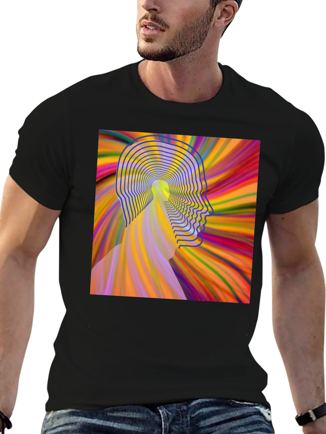 Psychedelic Head T-Shirt - Mens Black Graphic Tee