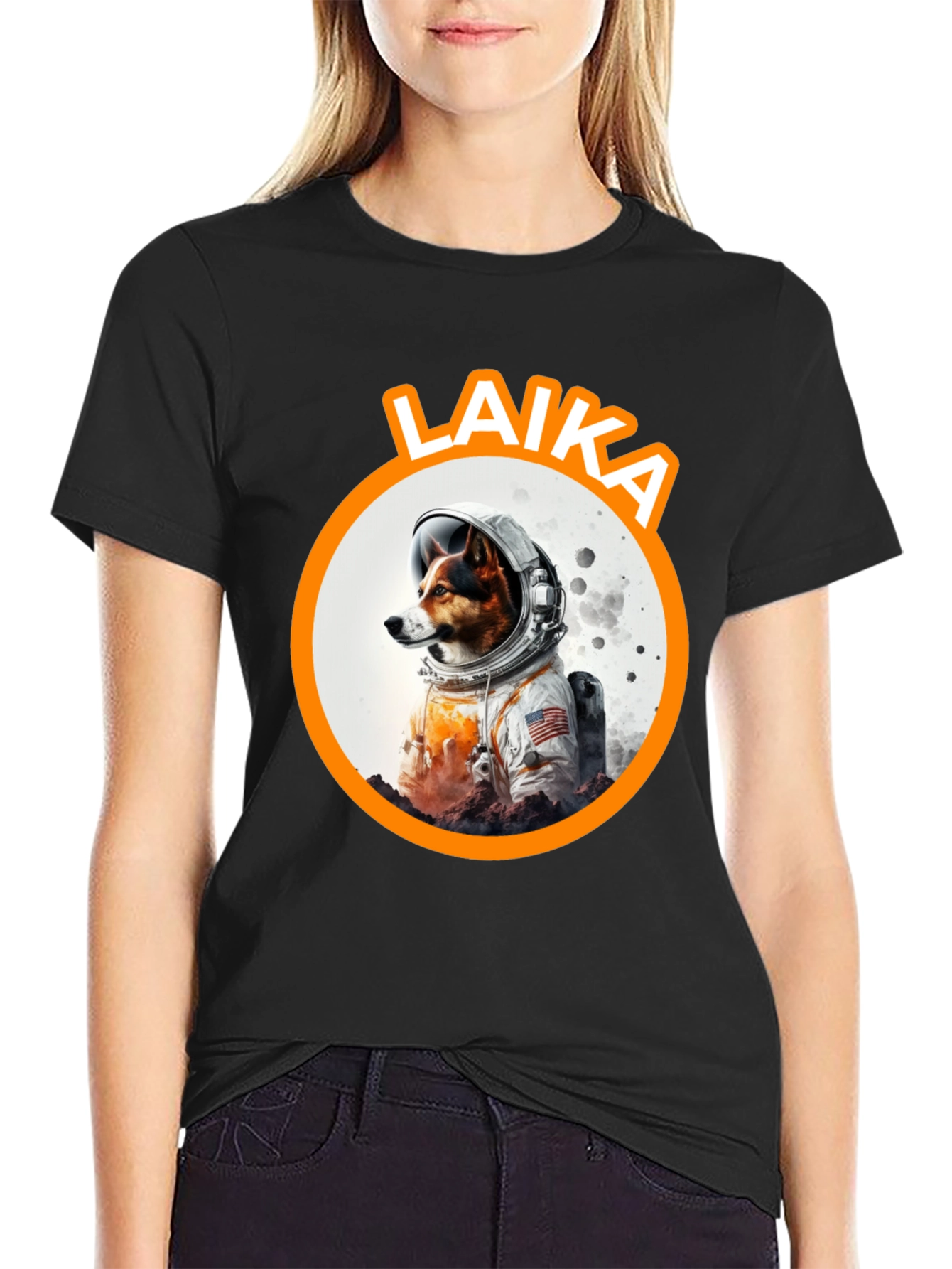 Laika Dog Astronaut Black T-Shirt