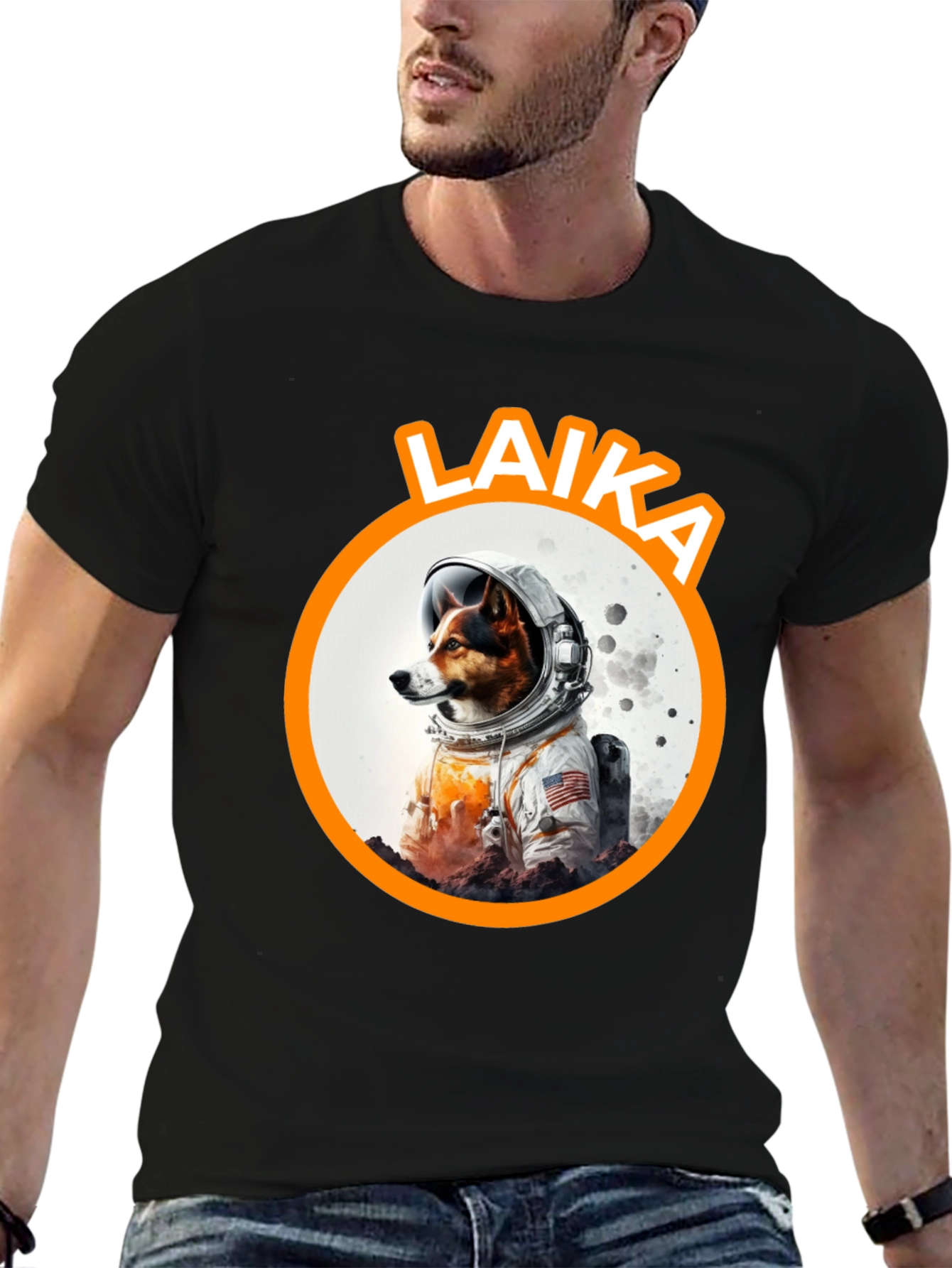 Laika Dog Astronaut Black T-Shirt
