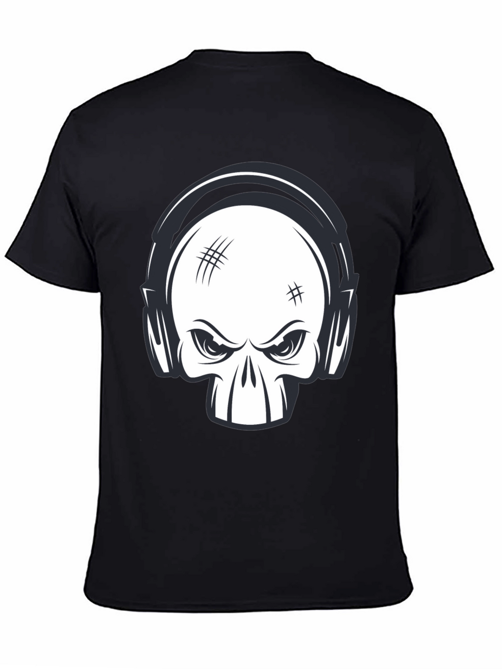 Skull with Headphones Graphic Black T-Shirt