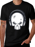 Skull with Headphones Graphic Black T-Shirt