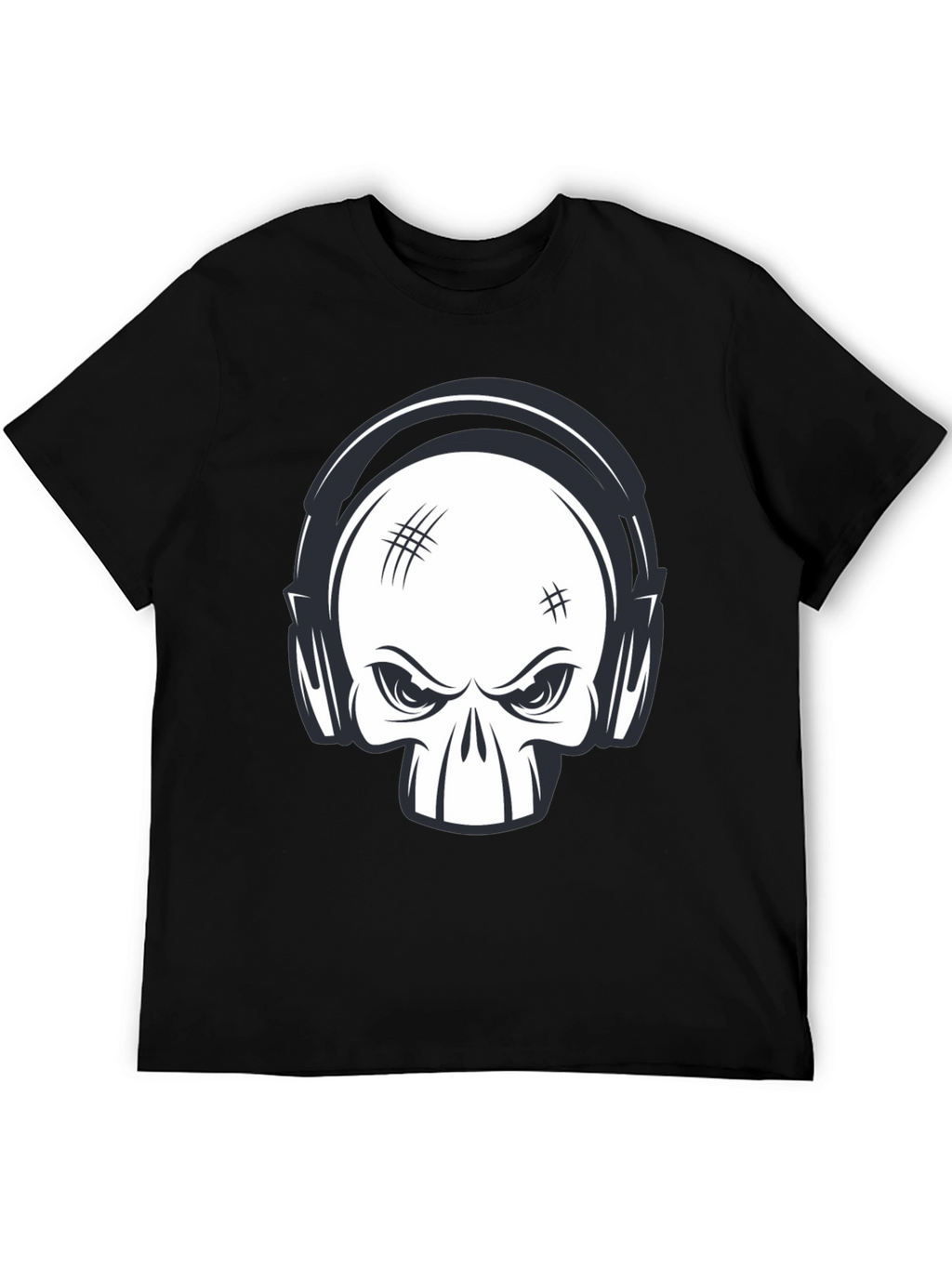 Skull with Headphones Graphic Black T-Shirt
