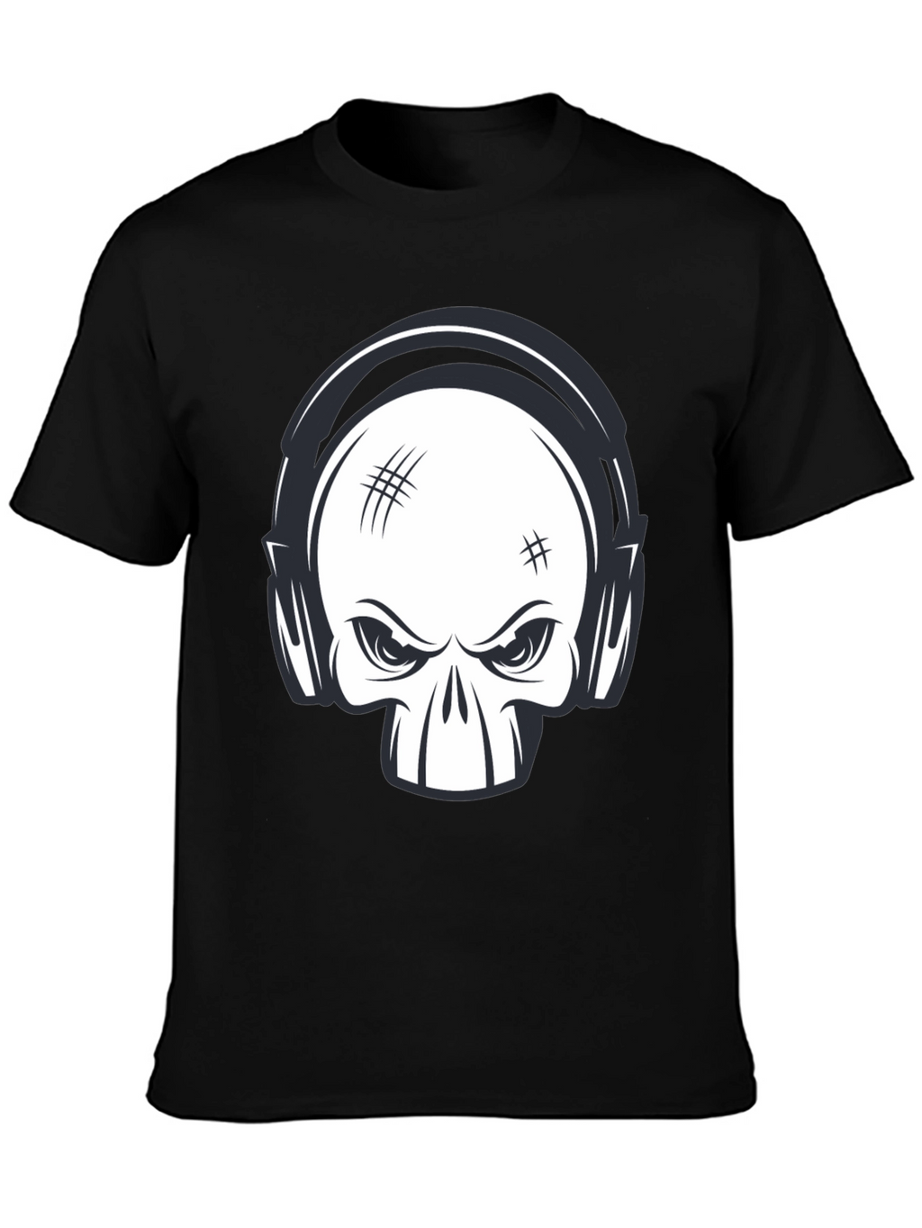 Skull with Headphones Graphic Black T-Shirt