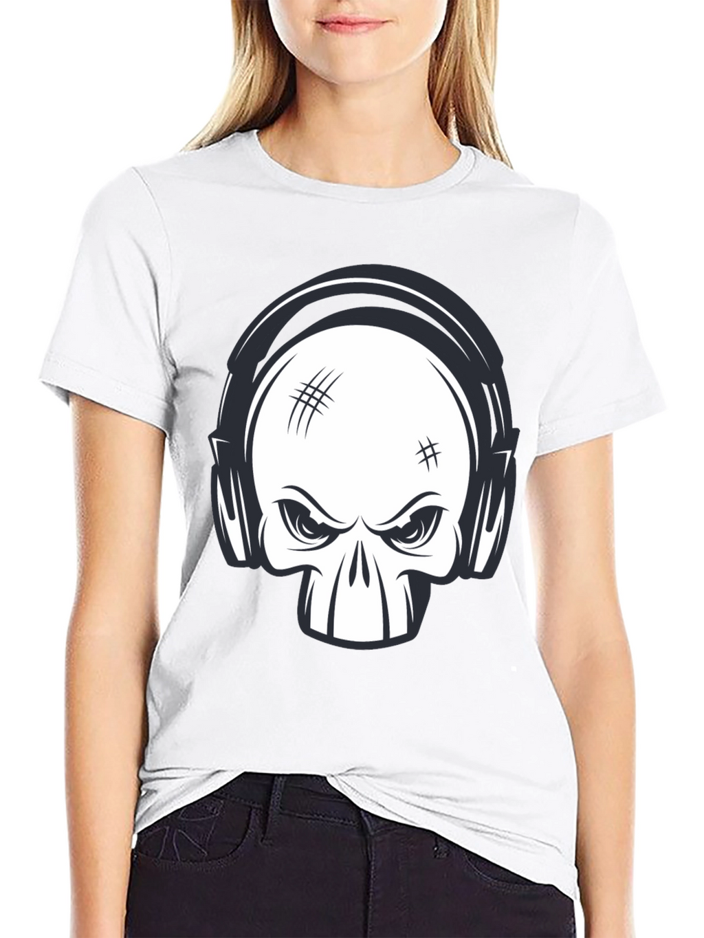 Skull with Headphones Graphic Black T-Shirt