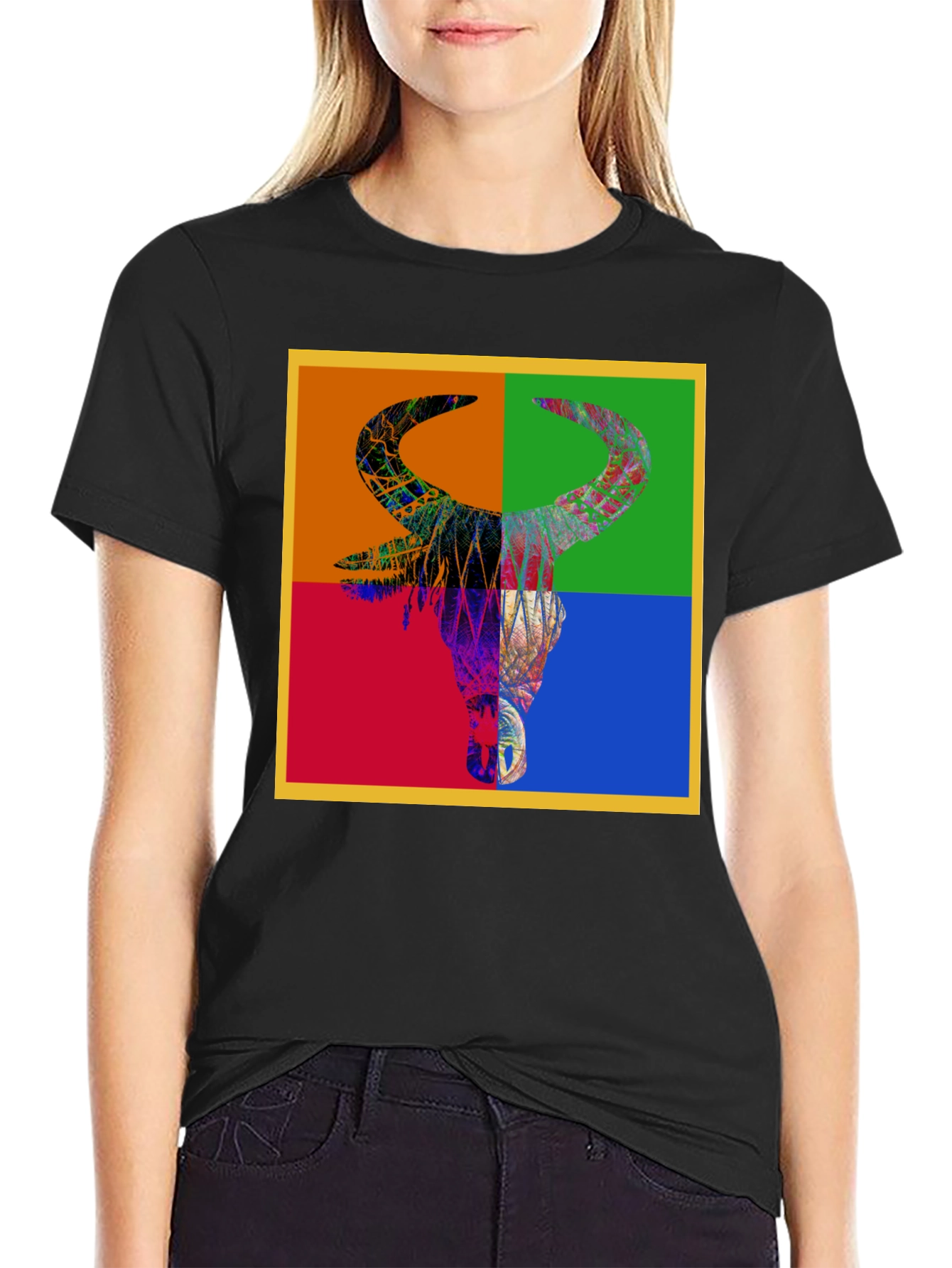 Abstract Bull Graphic Tee - Mens Black T-Shirt