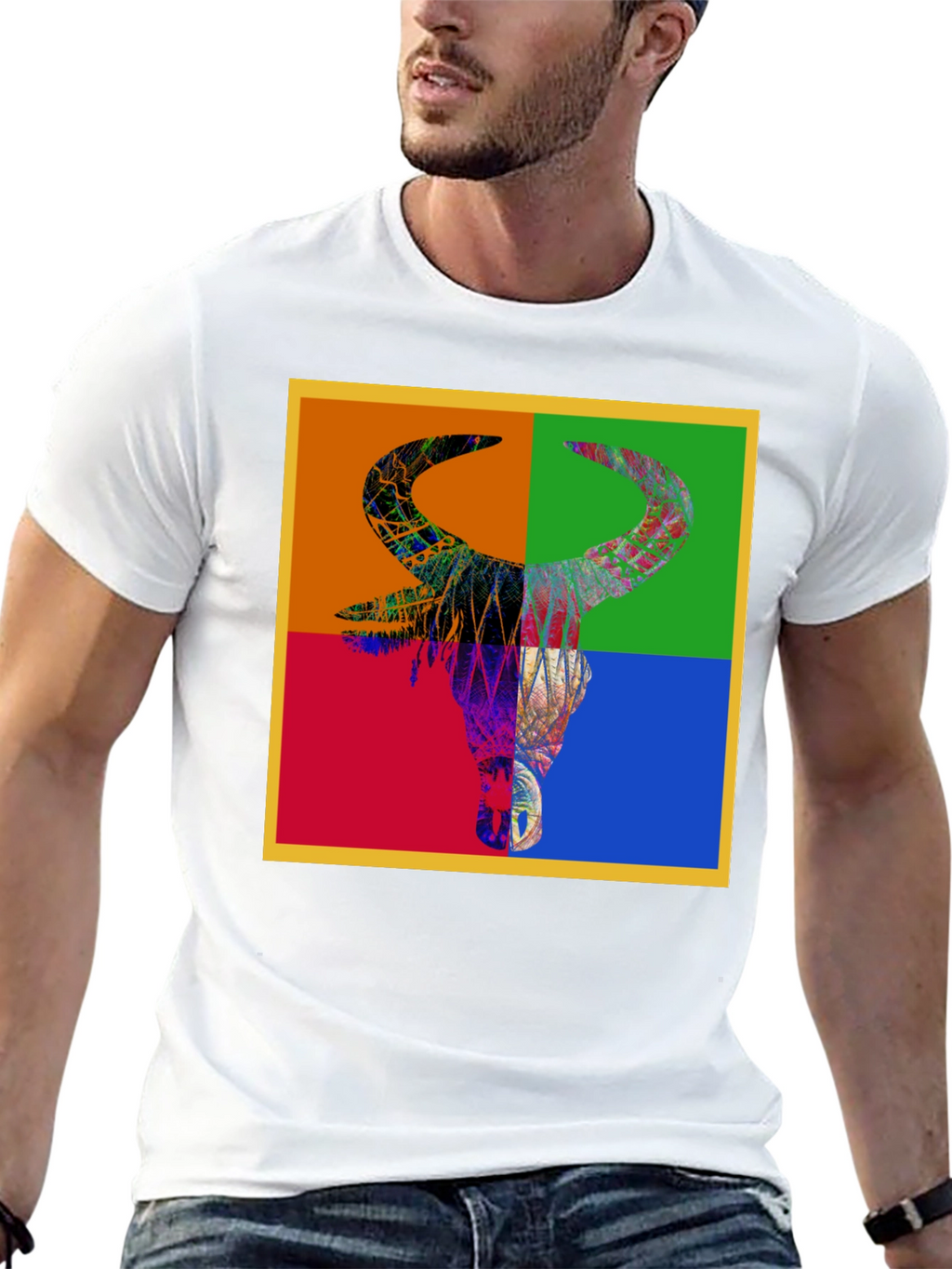 Abstract Bull Graphic Tee - Mens Black T-Shirt