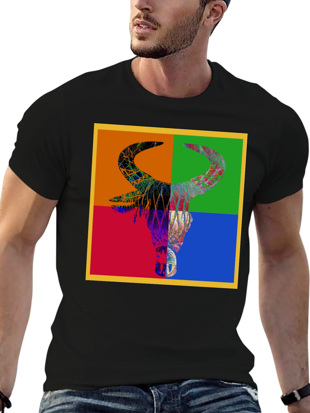 Abstract Bull Graphic Tee - Mens Black T-Shirt