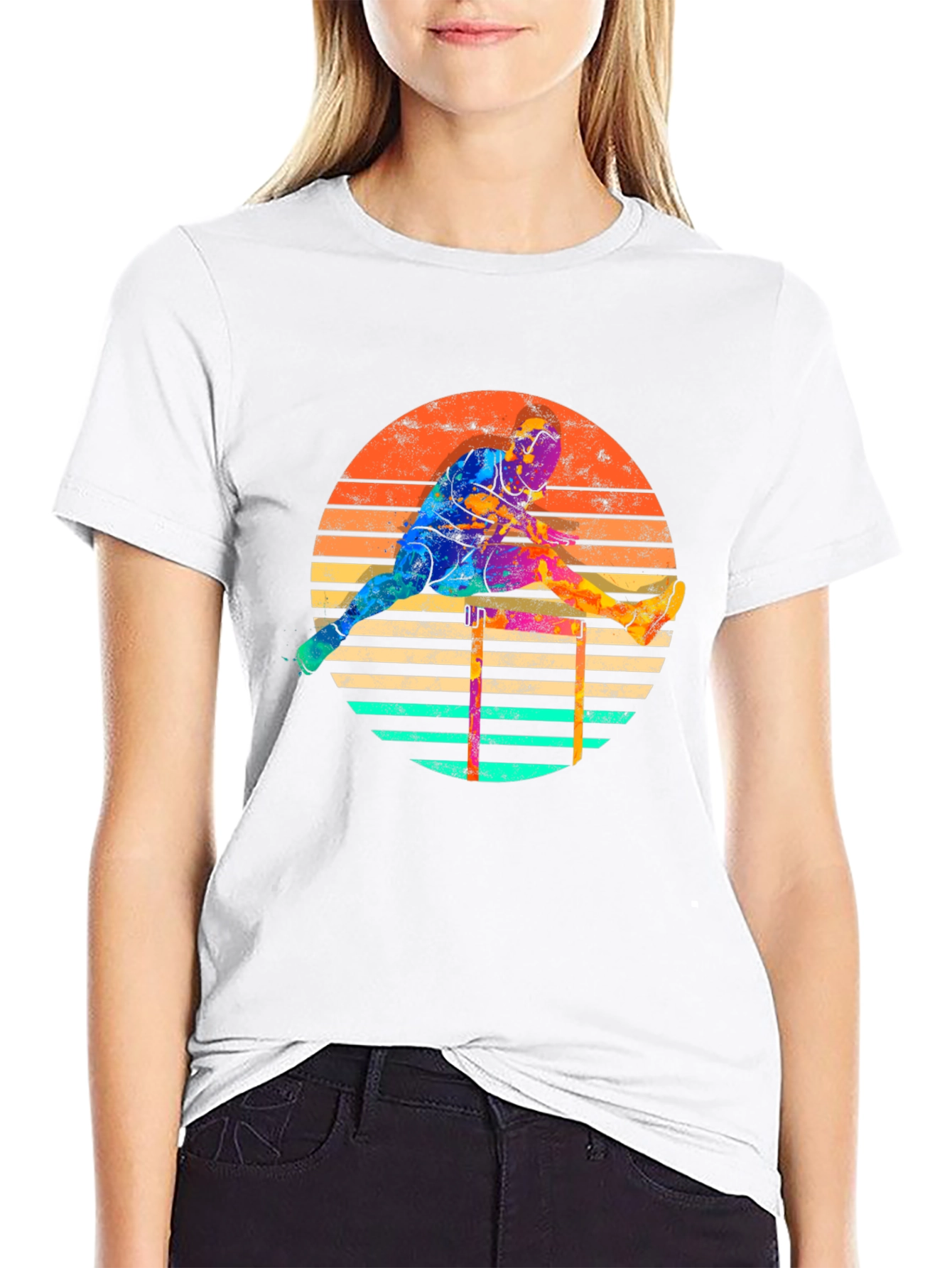 Retro Hurdler Graphic Tee - Athletic Style