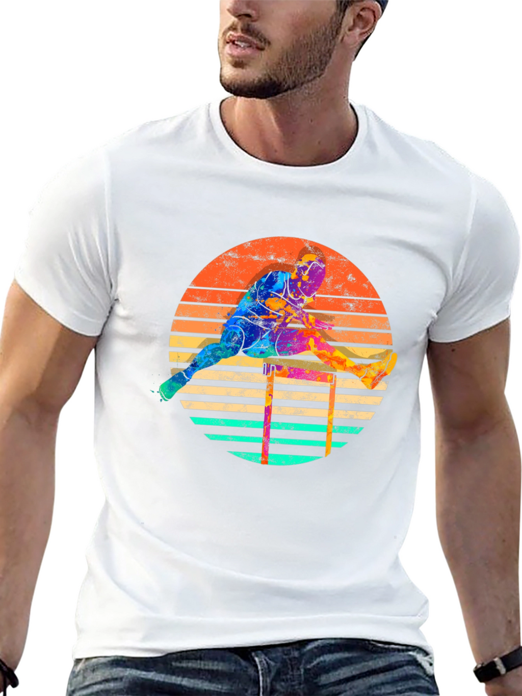 Retro Hurdler Graphic Tee - Athletic Style