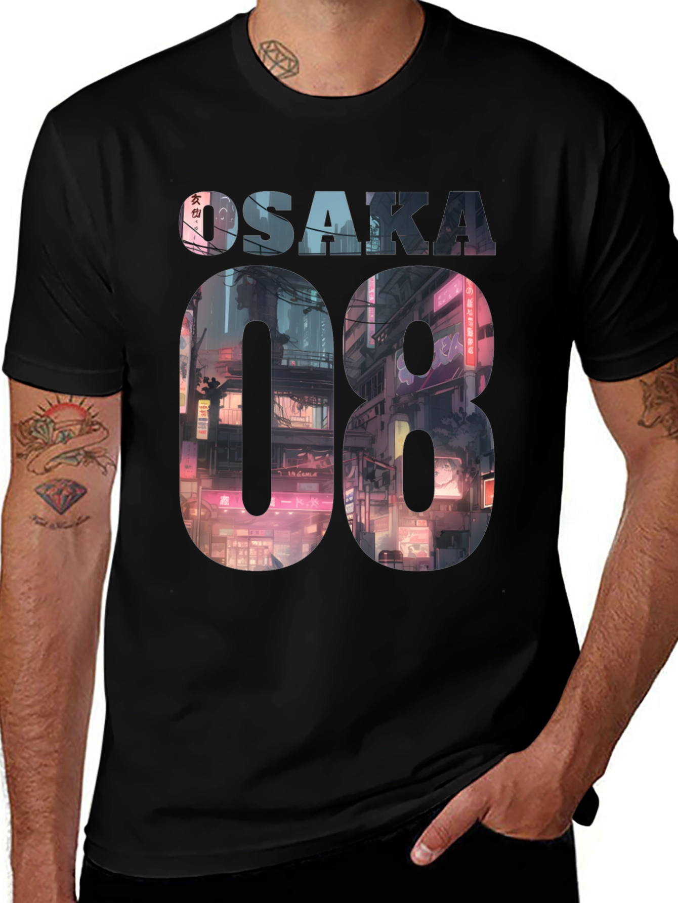 Osaka 08 Cityscape Graphic Tee - Black