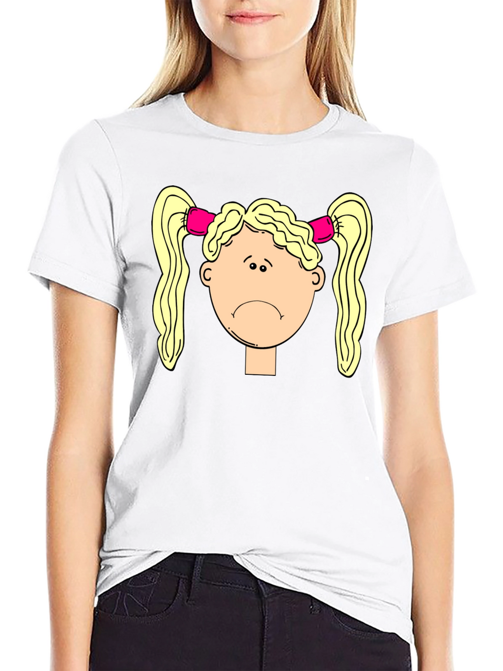 Sad Girl Cartoon Graphic Black T-Shirt