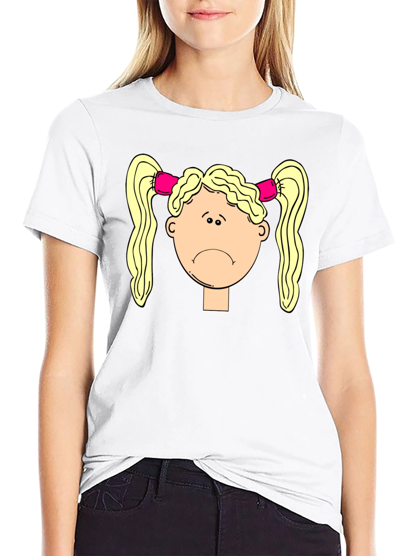Sad Girl Cartoon Graphic Black T-Shirt
