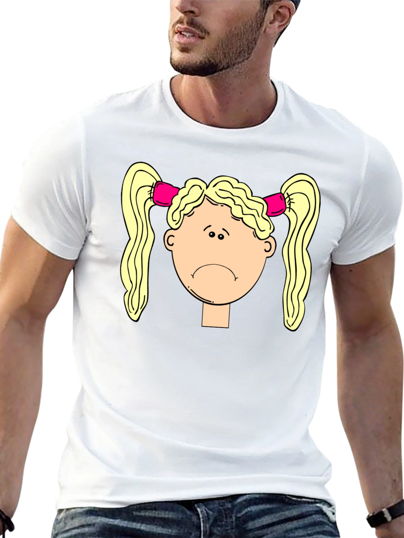 Sad Girl Cartoon Graphic Black T-Shirt