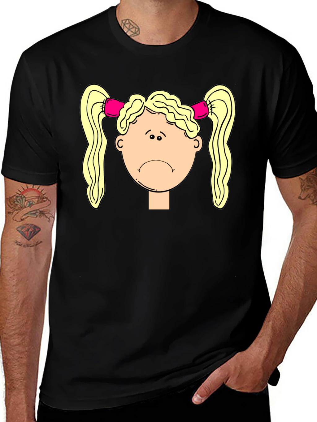 Sad Girl Cartoon Graphic Black T-Shirt