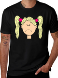 Sad Girl Cartoon Graphic Black T-Shirt