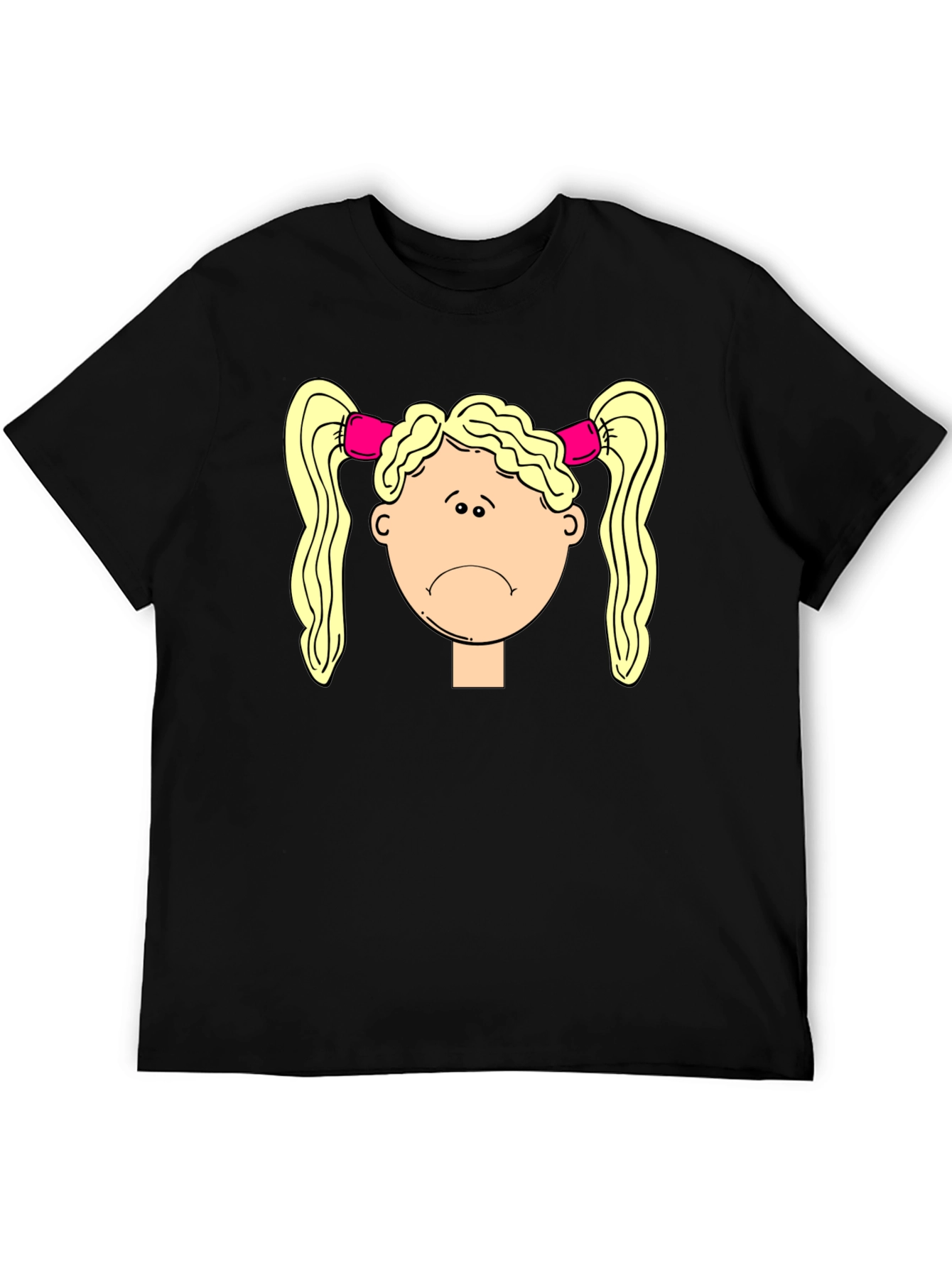Sad Girl Cartoon Graphic Black T-Shirt