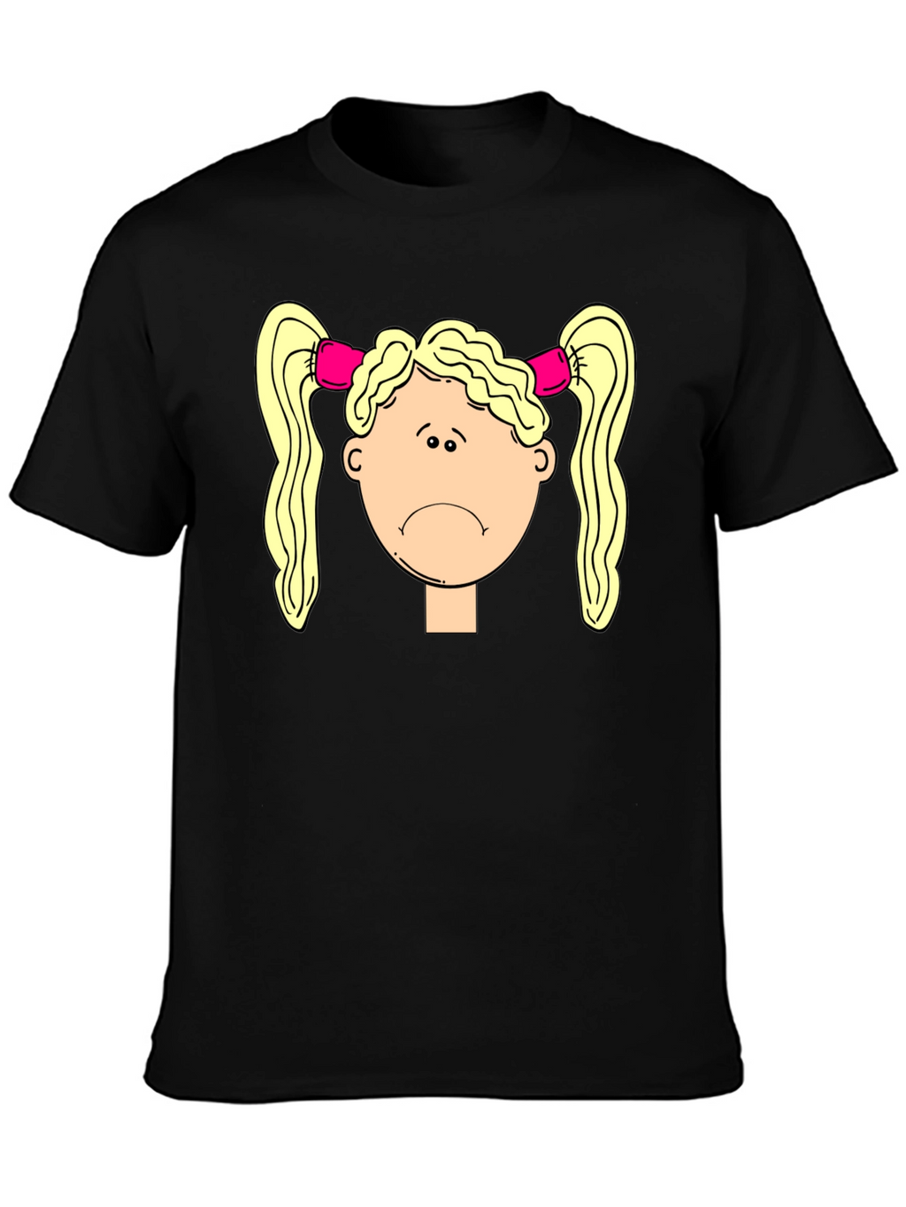 Sad Girl Cartoon Graphic Black T-Shirt