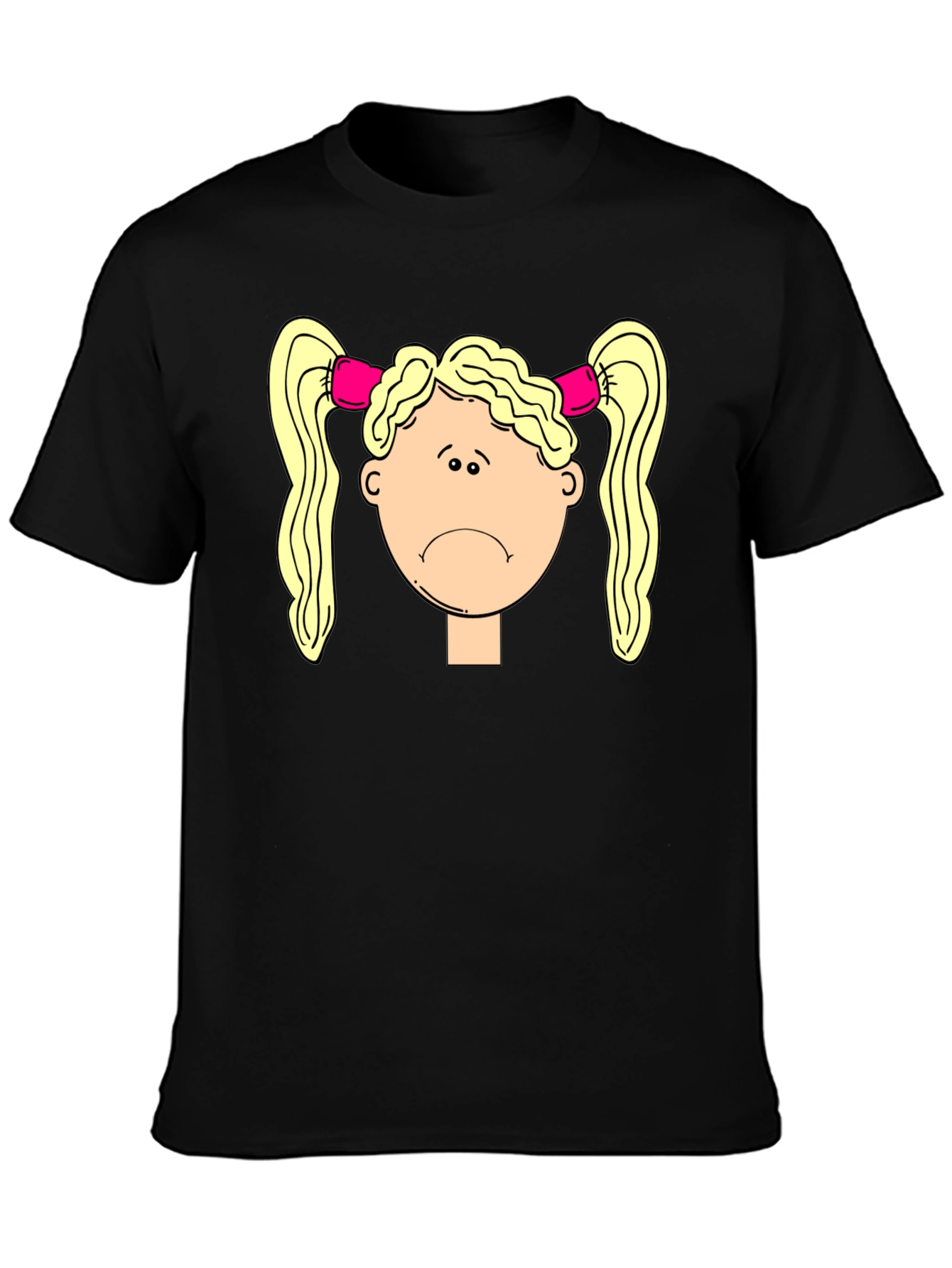Sad Girl Cartoon Graphic Black T-Shirt