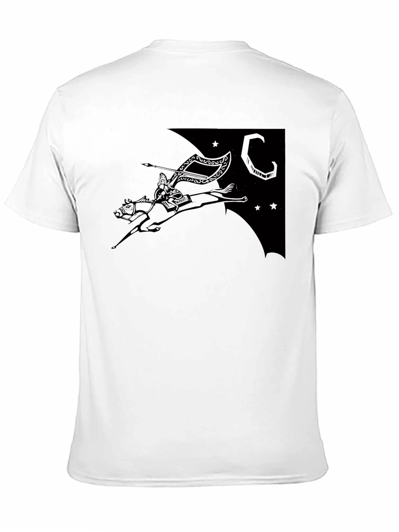 Black T-Shirt with Horse Rider Print