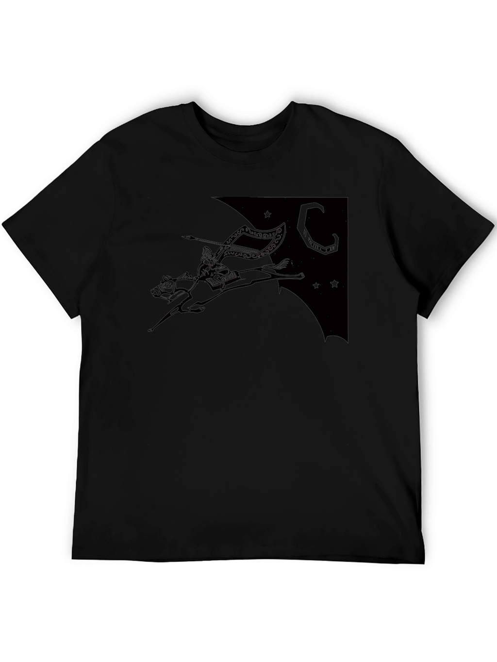 Black T-Shirt with Horse Rider Print