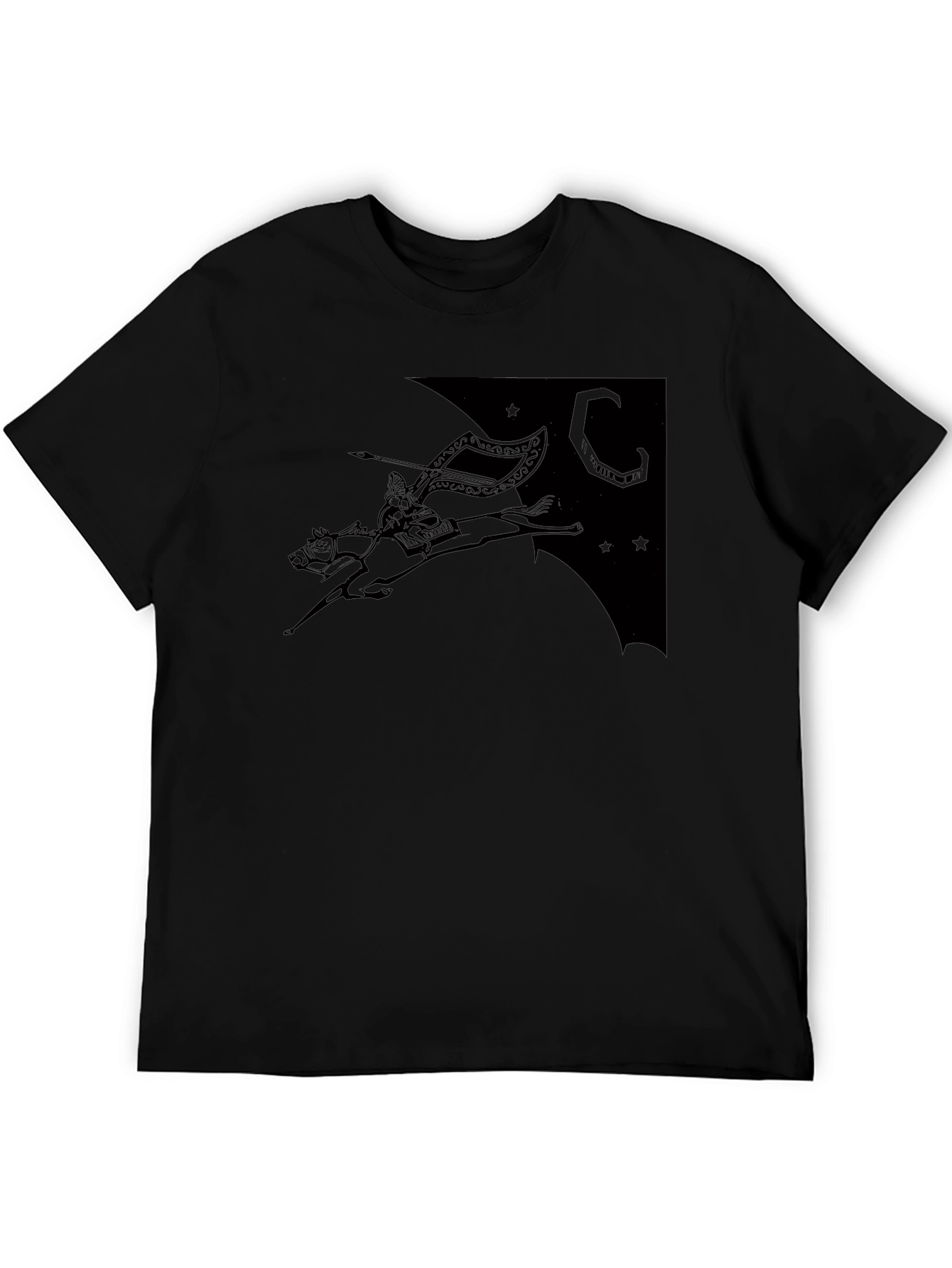 Black T-Shirt with Horse Rider Print