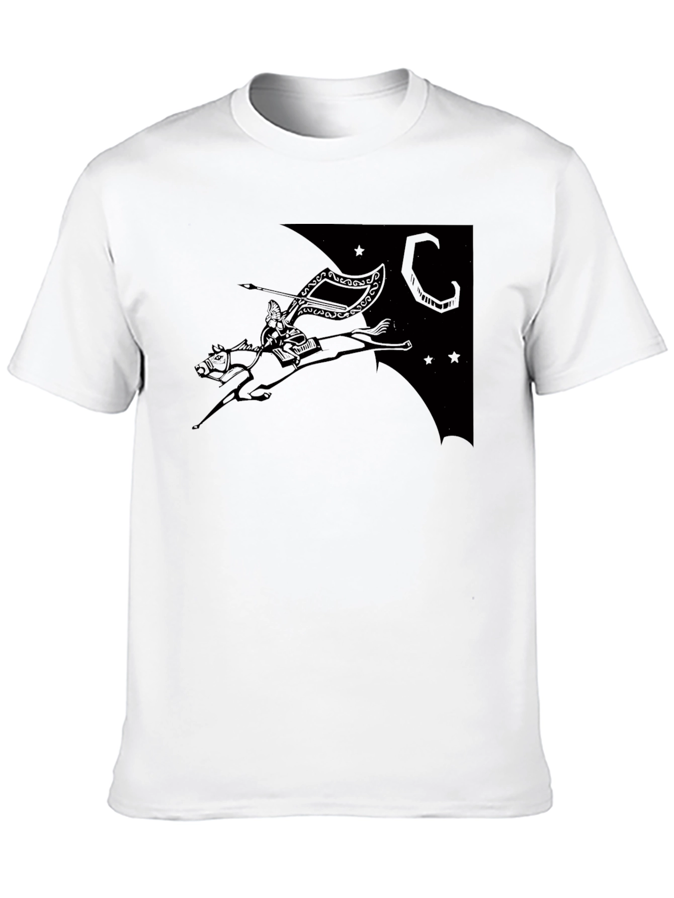 Black T-Shirt with Horse Rider Print