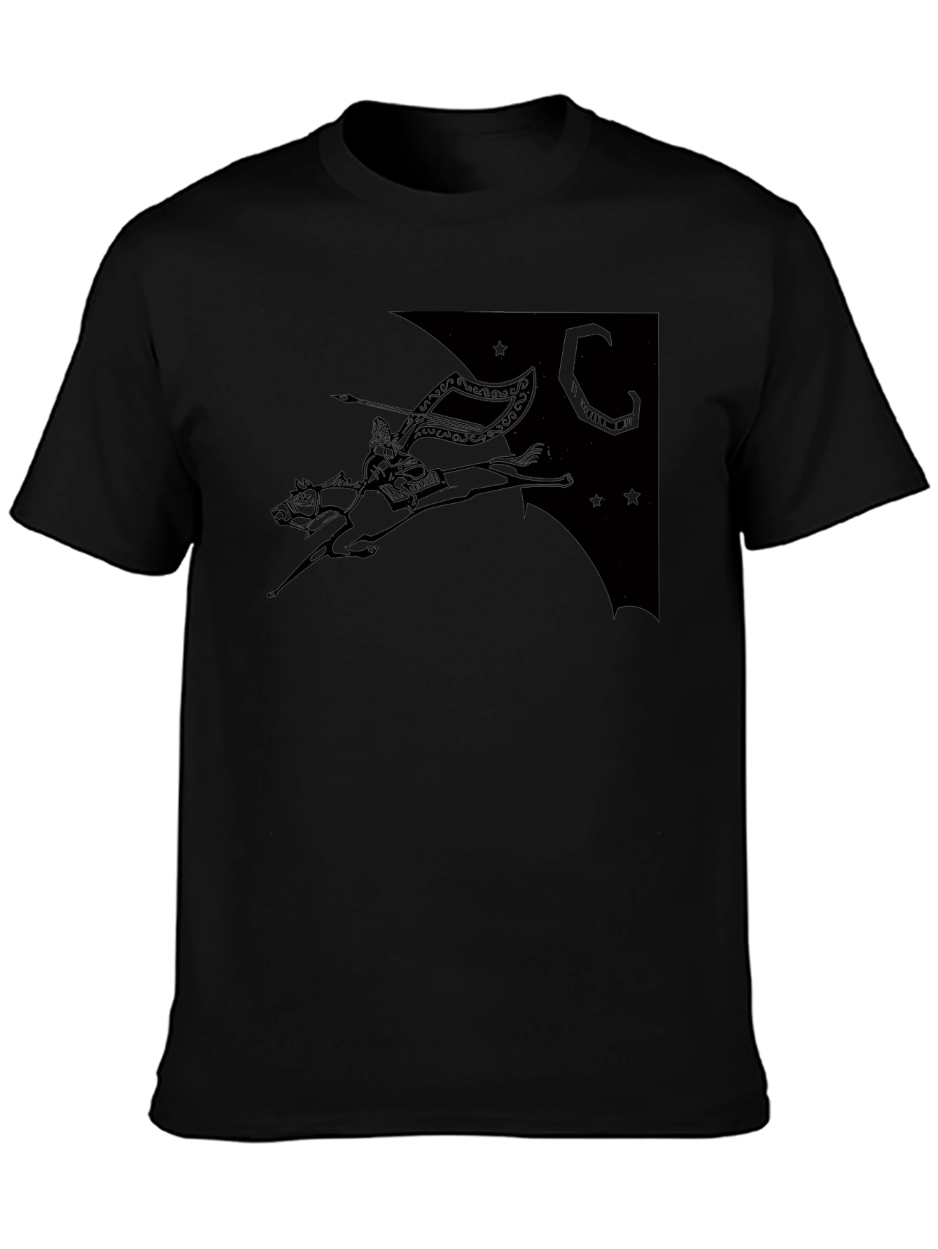 Black T-Shirt with Horse Rider Print