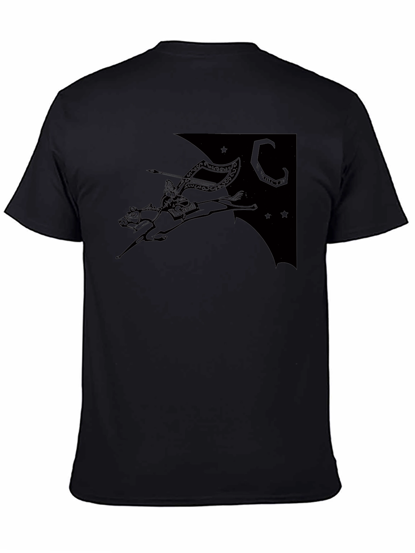 Black T-Shirt with Horse Rider Print
