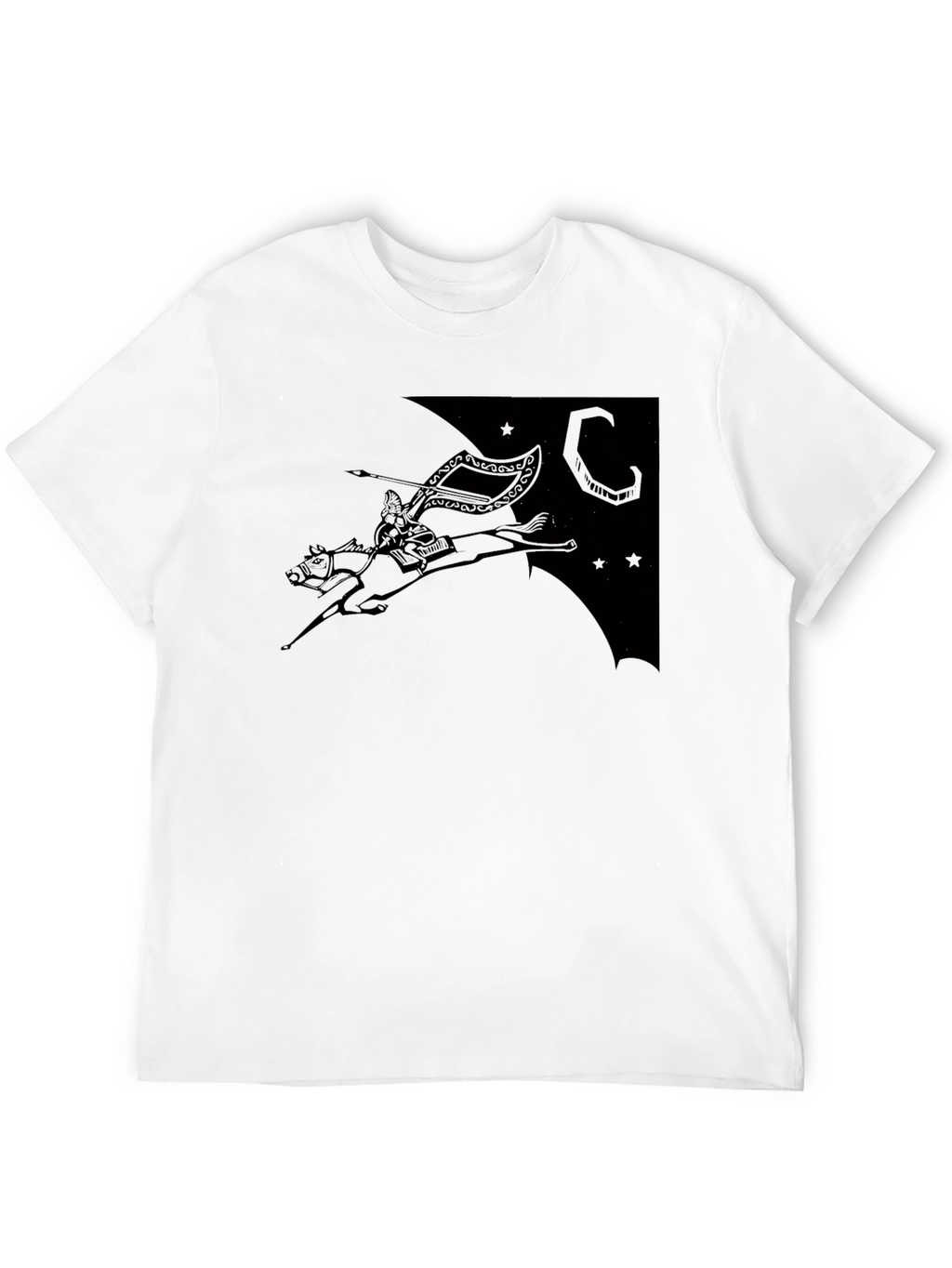 Black T-Shirt with Horse Rider Print