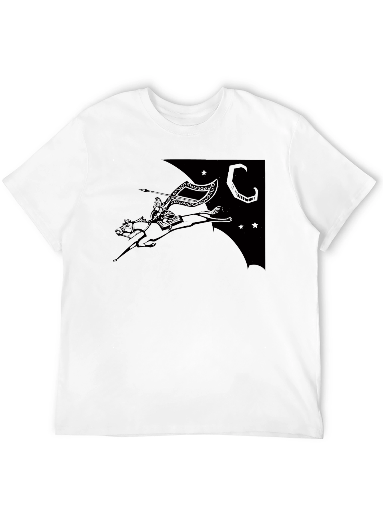Black T-Shirt with Horse Rider Print