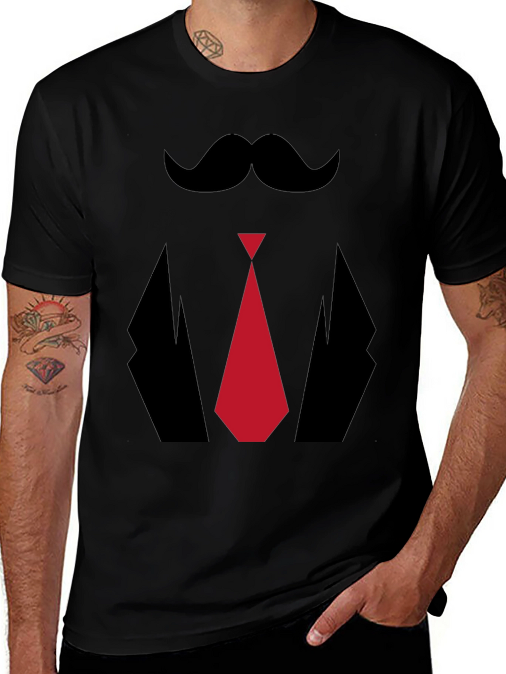 Mens Novelty Tuxedo T-Shirt - Mustache Tie Suit Design