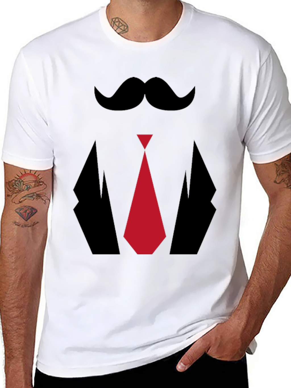 Mens Novelty Tuxedo T-Shirt - Mustache Tie Suit Design
