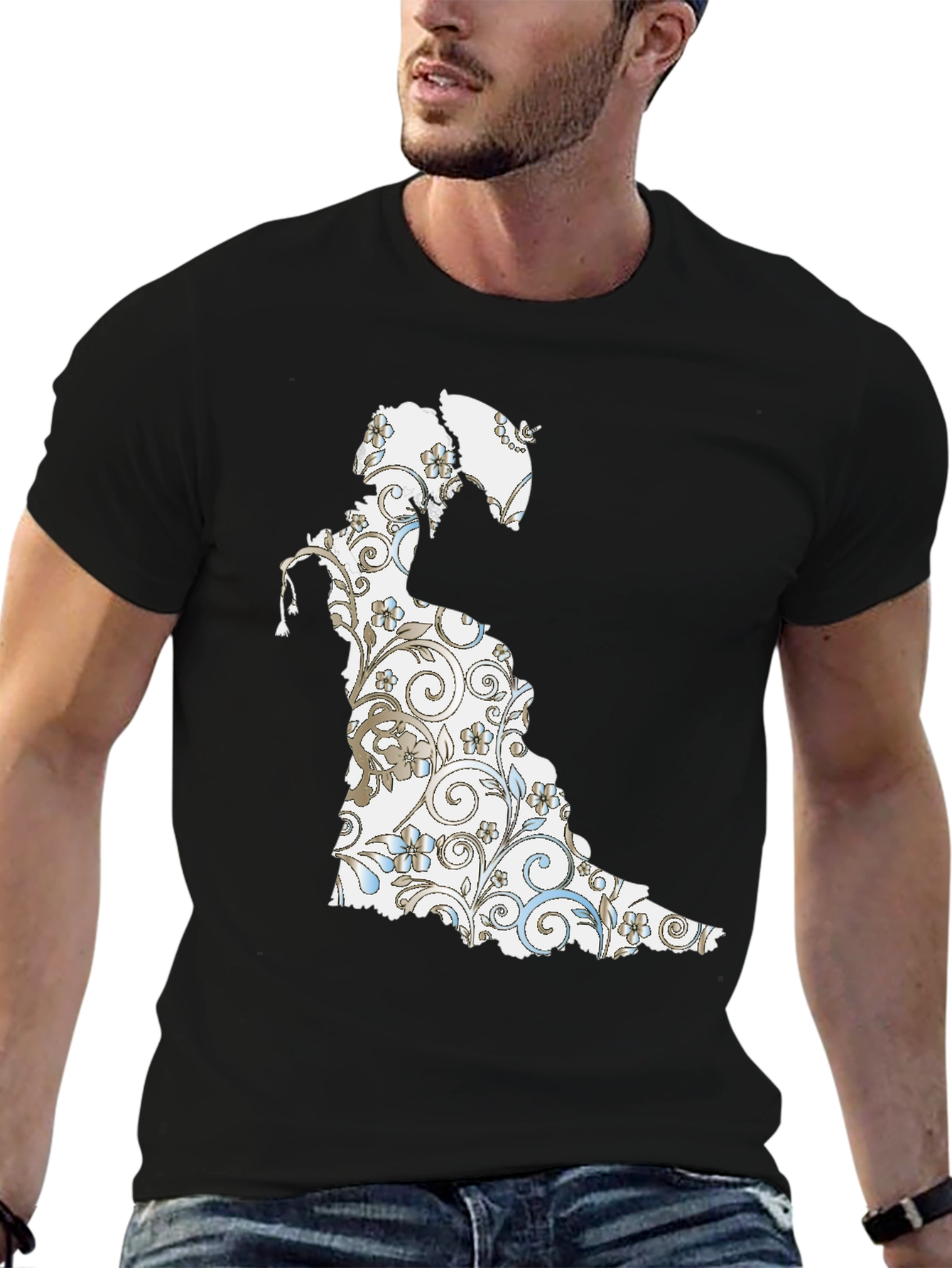 Floral Silhouette Graphic Tee - Black Cotton