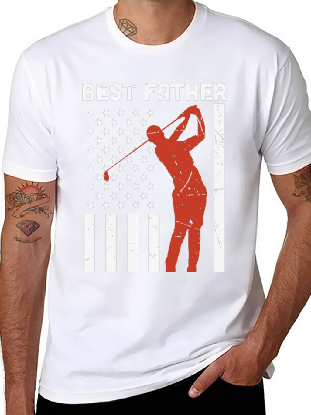 Best Father Golf T-Shirt - American Flag Design
