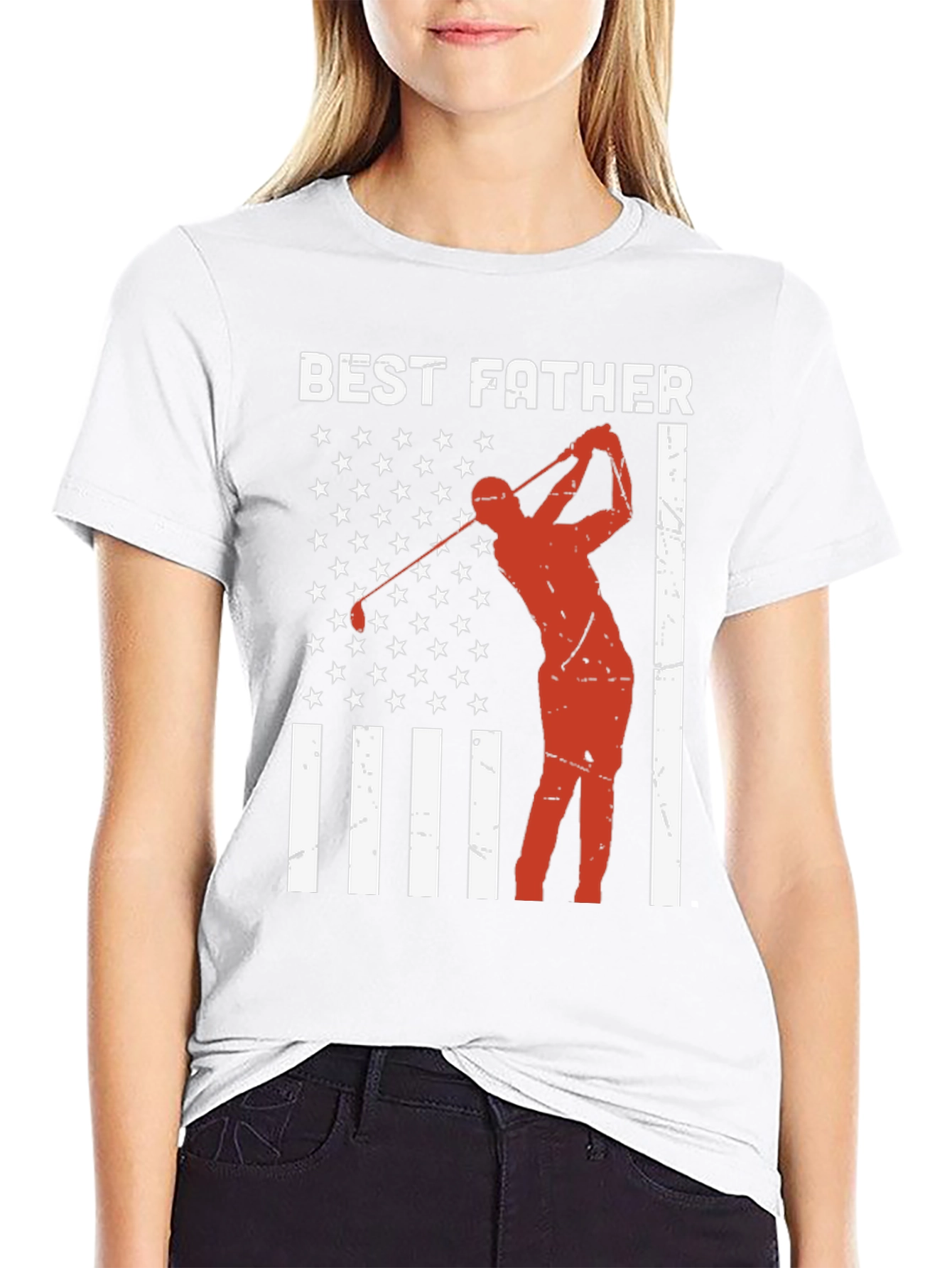 Best Father Golf T-Shirt - American Flag Design