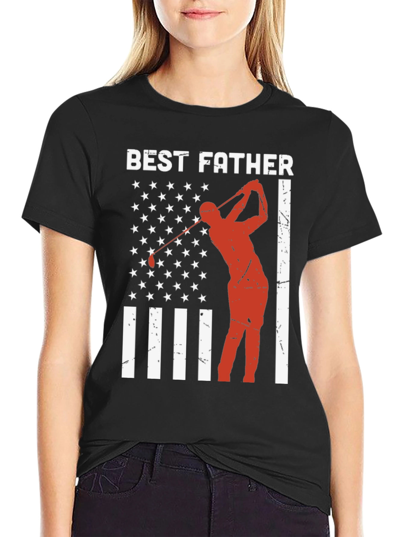 Best Father Golf T-Shirt - American Flag Design
