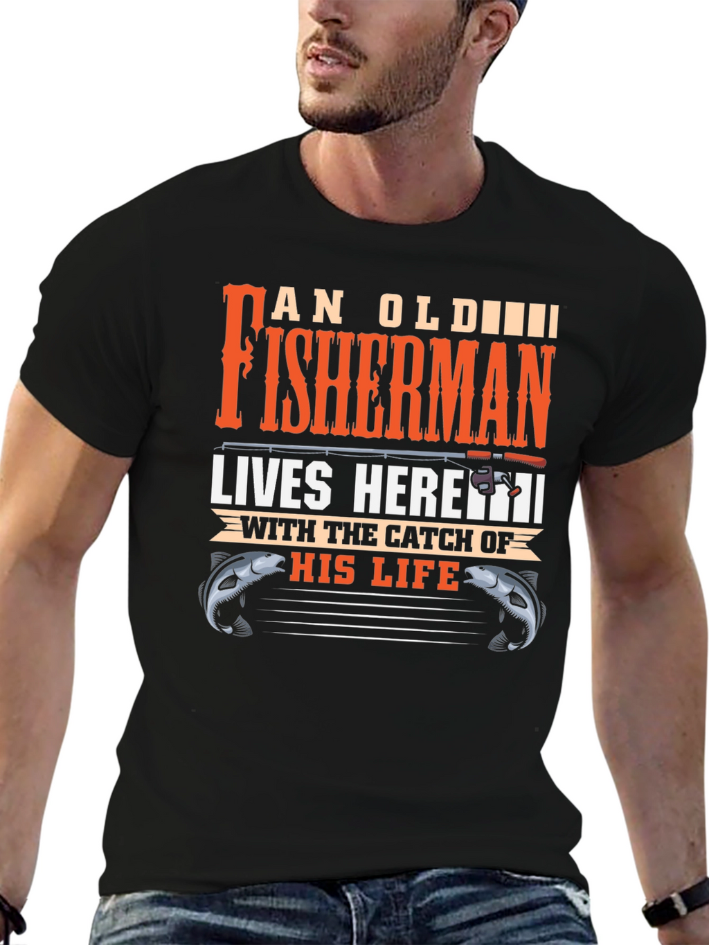 An Old Fisherman Lives Here Graphic Tee