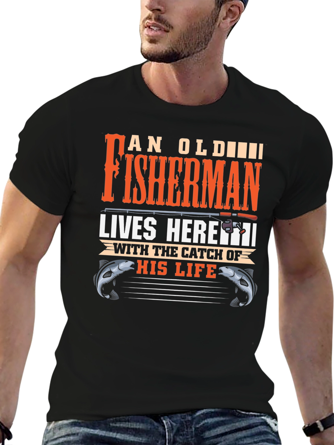An Old Fisherman Lives Here Graphic Tee