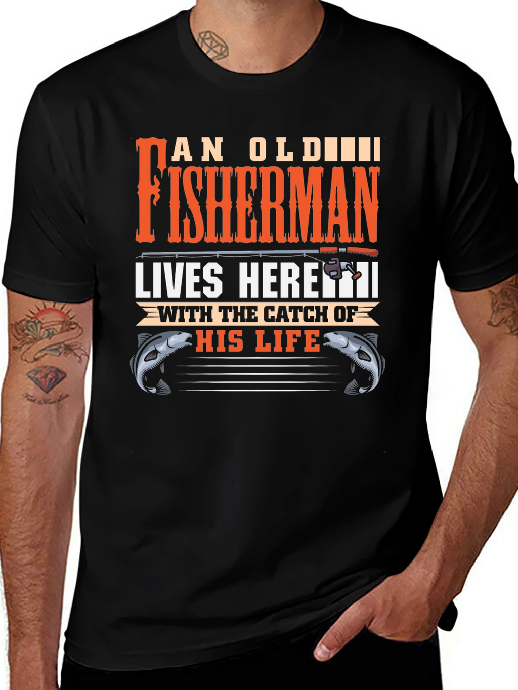 An Old Fisherman Lives Here Graphic Tee