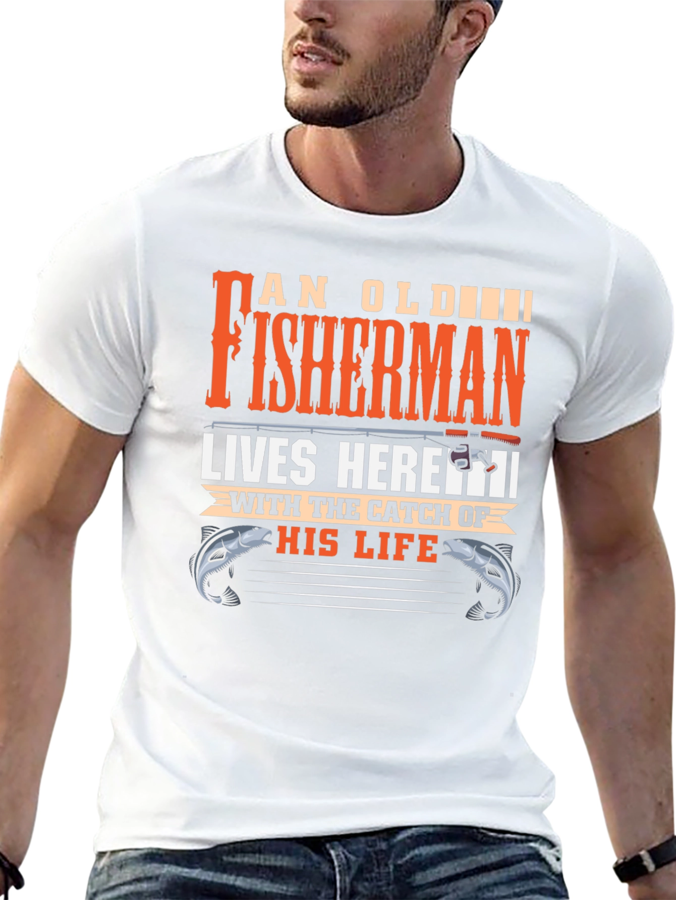 An Old Fisherman Lives Here Graphic Tee