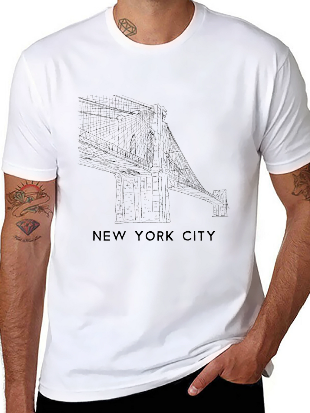 New York City Bridge Graphic Black T-Shirt