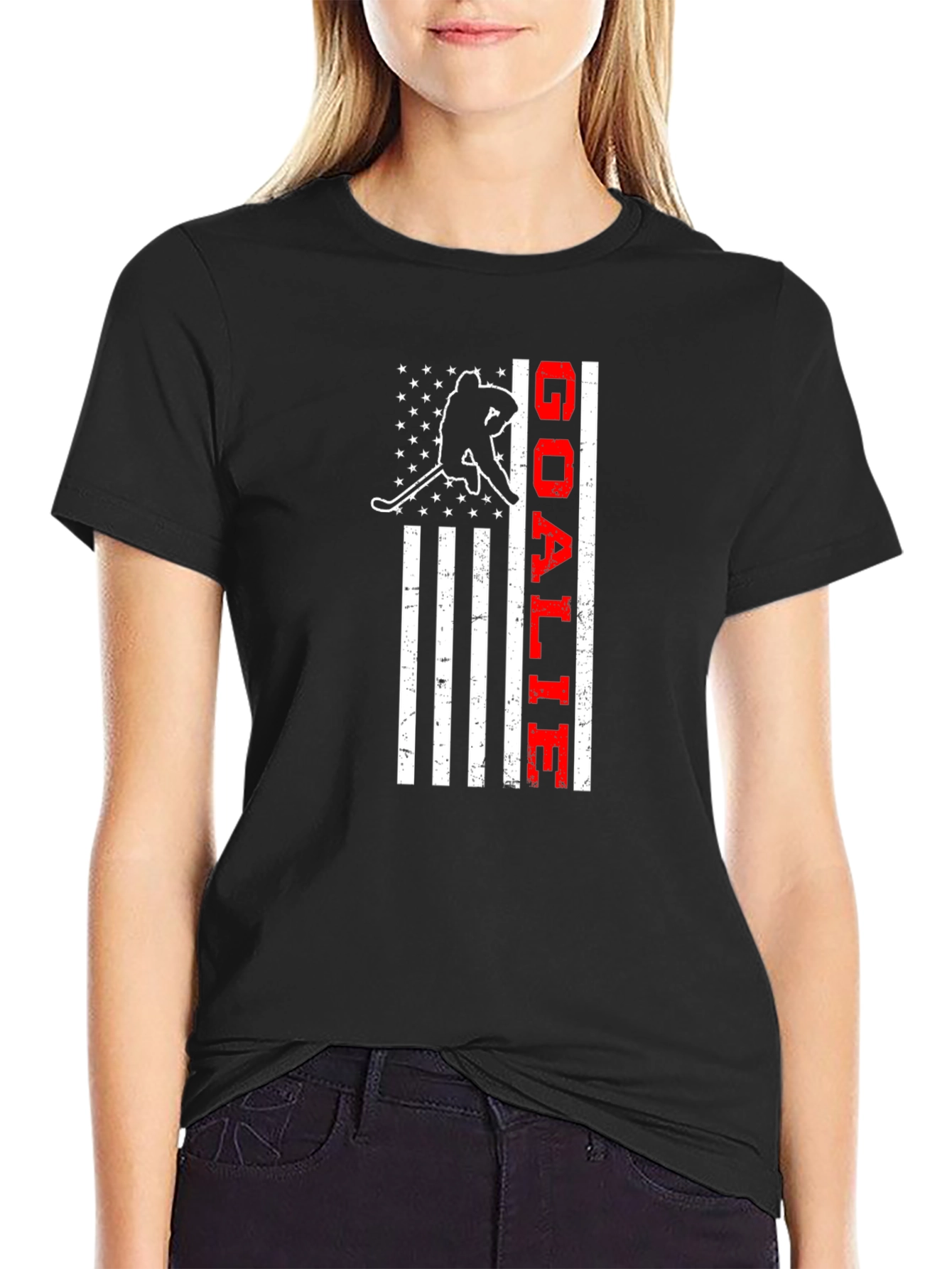 Hockey Goalie American Flag T-Shirt