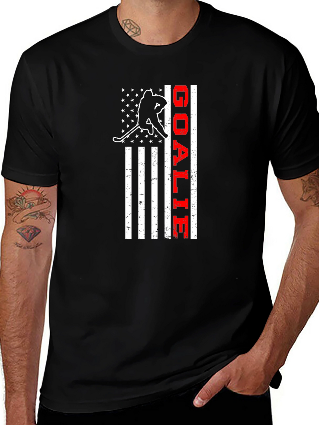 Hockey Goalie American Flag T-Shirt